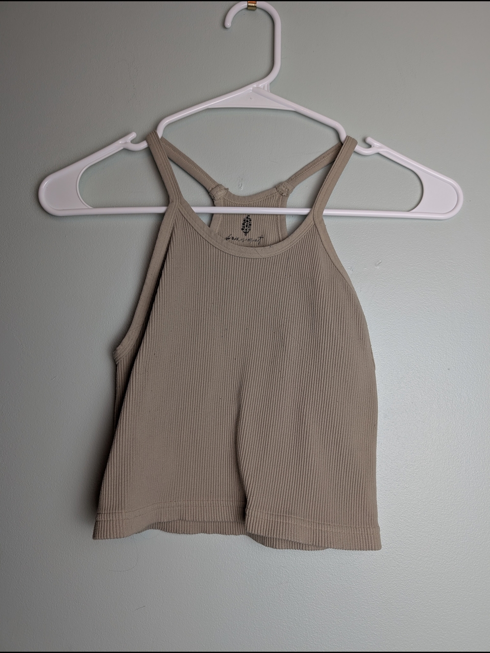FP Movement by Free People Ribbed Halter Crop Top - Beige Taupe